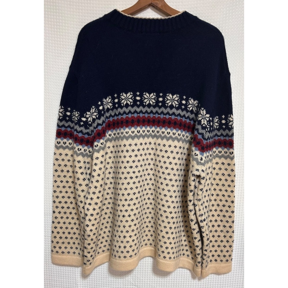 Vintage Lands End Men's size XXL Fair Isle 100% Wool Nordic Ski Sweater g.